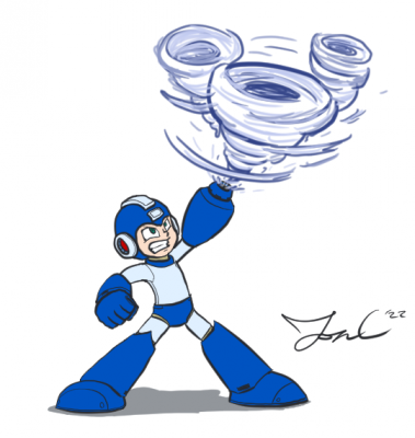 Air Shooter MM11 Style by Jon Causith
Here we have Mega Man firing off the Air Shooter, though drawn more in his Mega Man 11 style.  It's a good look, nice clean lines!
