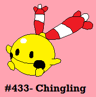 Chingling by Dragoonknight717
Chingling is a bit of a strange case with me.  It's a pre-evolved form of a Pokemon from a previous generation.  In this case, it's a pre-evo that showed up in 4th gen, of Chimecho, which was from 3rd gen.  The strange part?  I've trained a Chingling, but not a Chimecho.  A shame as I really like Chimecho, too.  I should get on that.

