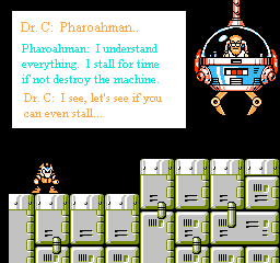 Cossack Conversation Pharaoh Man by tAll3ShyguySkullLand
Perhaps a show of what it might be like if the MM4 Robot Masters were playable in their own game?  There was also a similar conversation shown as playing as Dive Man.
