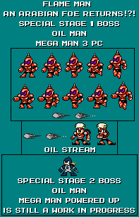 Flame Man Special Stage Sprites by Mariofan96
Double Oil Man?!  Seeing this just makes me wish that fan project to remake the PC games had actually gone through.
