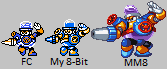 Aqua Man Sprite by Hfbn2
One thing that admittedly bothers me about RM8FC is some of the boss sprites just don't have the level of detail that the RM7FC sprites did.  Hfbn2, however, decided to try his hand at 8 bit sprites of some of the MM8 Robot Masters.  This was the first he showed me, and already, his skill in spriting is on good display here, getting the pose seemingly a lot closer than the RM8FC version.
