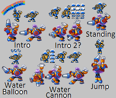 Aqua Man Sprite Sheet by Hfbn2
Taking things a bit further, Hfbn2 made a full spritesheet of Aqua Man in 8 bit form.  He even included a detail that the "official" version failed to use, that of Aqua Man's rainbow intro.
