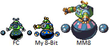 Astro Man Sprite by Hfbn2
The official RM8FC sprite for Astro Man does seem to leave a bit to be desired.  Hfbn2's version has the colors a lot closer, as well as showing a lot more detail on the overall form.  The hands and the orbs especially seem a lot cleaner on Hfbn2's version.
