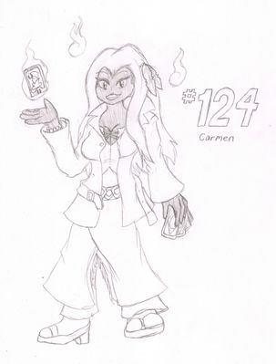 124 - Carmen
Trying to morph a Jynx was interesting, but here is my end result, and I'm rather pleased with it.  Carmen is a skilled medium, able to sense an ethereal world of spirits around her.  She enjoys performing tarot readings.  Such is how she met up with her mate, Jackie.
