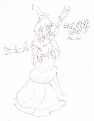 609 - Allumer
Allumer the Chandelure is an elegant sort, a high class lady of refined tastes.  She can be a bit naive sometimes due to her sheltered upbringing, but likes to experience new things.  She is a highly skilled ballroom dancer.

