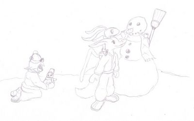 All Snow Creatures Great and Small
A snowy day is perfect for making snowmen, whether they're big or tiny.  Smokey and Zizi prefer teaming up for big snowmen, while little Xiaojian likes making small ones.  Xiaojian and Zizi (c) C.Hersey, Smokey (c) R.Mythril
