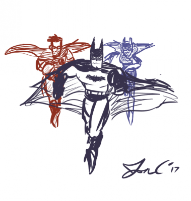 Batman and Co by Jon Causith
I always loved cheesy 50s Batman.  I forget though if Batgirl ever showed up in that iteration...
