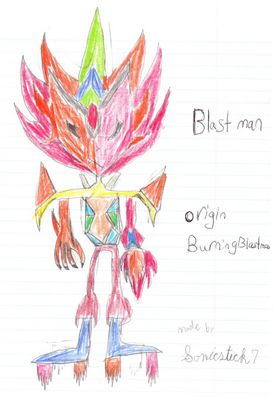 Blast Man by sonicstick7
This rendition of Blast Man has quite a colorful look.  Perhaps he's more of a firework sort of blast?  Hm, a firework Robot Master...  I like the sound of that...
