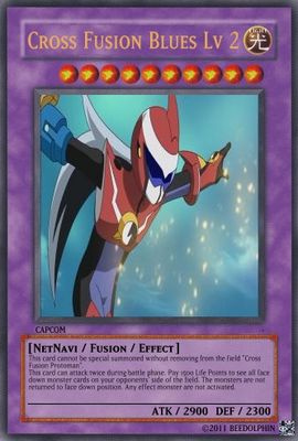 Blues Level 2 by beedolphin
Much like Netto, Enzan also got an upgraded cross fusion power with his PET's upgrade.  This card seems to call to mind both his agility and his scanning abilities.
