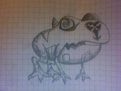 Croaker by GeorgeTheRaccoon
Here we have a type of Heartless, a smaller version of an earlier seen frog Heartless.  These ones could be troublesome in numbers.
