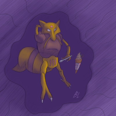 Kadabra by Darkohexar
I was having some rough times recently, feeling super stressed out (still am to a degree), and Darkohexar kindly offered to draw my favorite Pokemon for me!  And thus, Kadabra enjoys a tasty ice cream treat.  Delicious!
