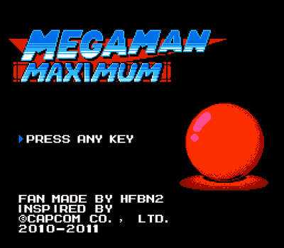 Mega Man Maximum Title Screen by Hfbn2
Here we have the title screen of Hfbn2's fan game, Mega Man Maximum!  Featured here is the Maximum Core, the key object of the game's plot, a powerful device that can exponentially boost the power of any machine.
