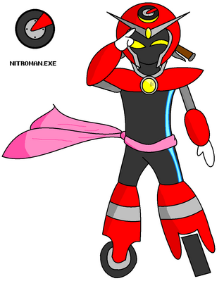 NitroMan EXE by GandWatch
This version of NitroMan EXE is inspired largely by Viewtiful Joe.  It seems to make sense, given Nitro Man's involvement with movie stunt crews.
