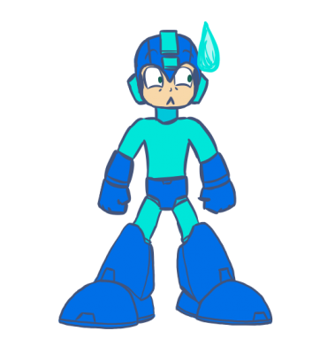 Nonplussed Mega Man by Jon Causith
A bit of title card art from a video project Jon is doing of playing through MM2 without using Metal Blade.  That's right, no overpowered broken blades for you!
