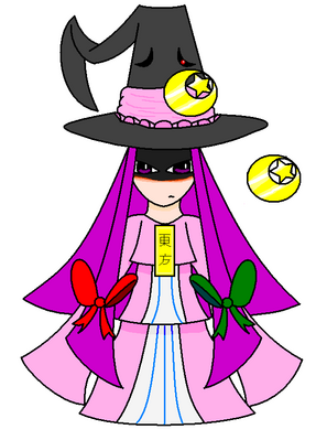 Patchouli EXE by GandWatch
Trying for something a bit different, GandWatch decided to make a Touhou Navi.  Patchouli EXE was thus created, theorized to be a protective measure Patchouli put in place after discovering e-books.  A further joke was made with the talisman worn on her dress being additional protections put in place to keep her safe from viruses.  The joke thus is that Patchouli was patched.
