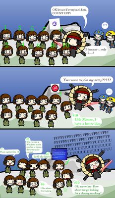 Revenge of the Cow Pt 5 by Bailey Cowell-fong
It looks like recruitment may be an issue... but clones of clones?  This could be troubling...  It took me a moment to see what the army was doing in the second panel, but I finally noticed it X)
