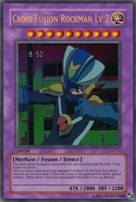 Rockman Lv 2 by beedolphin
Later in the anime series, Cross Fusion Rockman got even stronger, thanks to an upgrade to Netto's PET.  The effects of this particular card sound quite powerful indeed, a "turn the tides" kind of effect.
