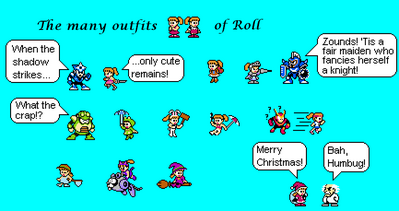 Roll Outfits by EvilMariobot
Now this is quite awesome ^_^  Here we have 8 bit recreations of all the different outfits Roll has in Mega Man Powered Up ^_^
