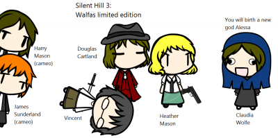 SH3 Walfas by DelralionV2
And here we have the Silent Hill 3 cast.  Poor Vincent, I somehow doubt he appreciates that knife.
