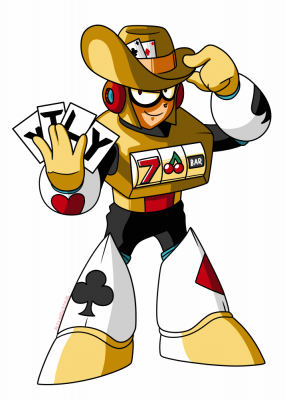Vegas Man by Alex
Vegas Man I think was the first of my Robot Masters I designed.  Largely he spawned from the fascination I had as a kid with playing cards, and kind of ran from there.  He's probably one of my favorites of the ones I designed.
