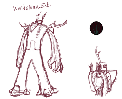 WeedsMan EXE WIP by Jon Causith
Here we have a new Navi being made by Jon Causith.  WeedsMan here evidently lives to drain energy from healthy programs and Navis.
