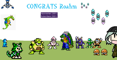 Congrats by Ace-heart
I've hit 3000 subs!  And it looks like some of my favorite Robot Masters were all invited.  That and a bunch of shinies and Mets, can't go wrong with that!
