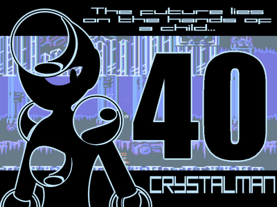 Crystal Man Intro by GandWatch
Recently, Neo started quite a stylish series of pictures depicting various Robot Masters in the style of No More Heroes intros.  Naturally, when I saw this project starting up, I had to request my shiny favorites.  Thus, quite a stylish Crystal Man image came into being.  The mystic theme does seem to work well for him.
