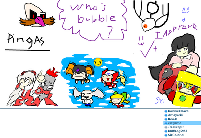 iscribble Madness Pt 6 by GandWatch
Fire Man and Mokou look pretty good together ^_^  And I can't help but laugh at Bass' nonplussed expression as he flies XD
