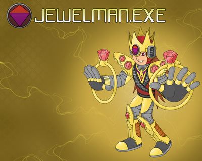 JewelMan.EXE Design by StuartDave
This was another design for a Net Navi version of Jewel Man, sent in by StuartDave.  Quite flashy and covered in bling, he indeed seems like he'd be the Navi of a jewelry store owner or such.  Quite nice!
