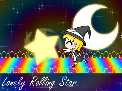 Lonely Rolling Star by GandWatch
The colors..... they're so entrancing!  Marisa certainly seems happy rolling one of her stars around Rainbow Road...  The trouble now, I don't know which will be stuck in my mind more now : MK64 Rainbow Road, or Lonely Rolling Star from Katamari Damacy...  I wonder how well those two would be able to combine...
