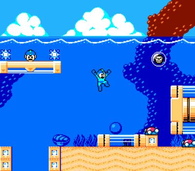 Pearl Woman Stage 3 by Hfbn2
Here we have another look at Pearl Woman's stage.  The effects of seeing the rock formation underwater like that are quite nice.  But just look at that 1up, trolling us with death spikes!  They want us dead!
