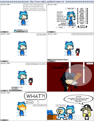 Author Tries Stuff by GandWatch
Learning a new system always has its difficulties...  I don't think Ice Man meant to do that to Cirno...
