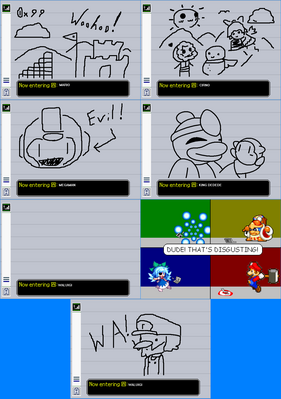 Pictochat by GandWatch
It seems everyone's having fun on Pictochat!.... well, at least until Waluigi joined in...
