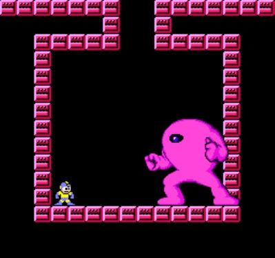 Pink Devil by tAll3ShyguySkullLand
Here's Dark Mega Man fighting the.... Pink Devil?  LEAVE THE DEV-  Nah, nevermind, go for it.  Maybe you barged in on the secret Block Devil experiments or something.  Just hope Pink Devil doesn't go all Pyramid Head on you for interupting things.
