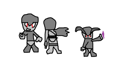 The Negas by thesonicgalaxy
Hmm, shadowy versions of Mega Man, Proto Man, and Bass?  I guess since he couldn't go to Plug Man's stage, Bass is the only one not to have run into his shadow...
