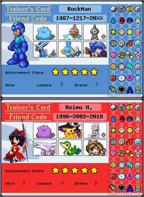 Trainer Cards by GandWatch
Mega Man and Reimu have given Pokemon a try in the past...  So just what all do they have on hand beyond their Ditto?
