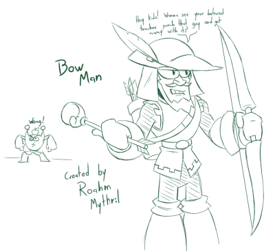 Bow Man by NeoGandWatch
An archery coach, Bow Man likes showing off for his students sometimes.  It's fine, Volt Man knows what he did.  Probably.
